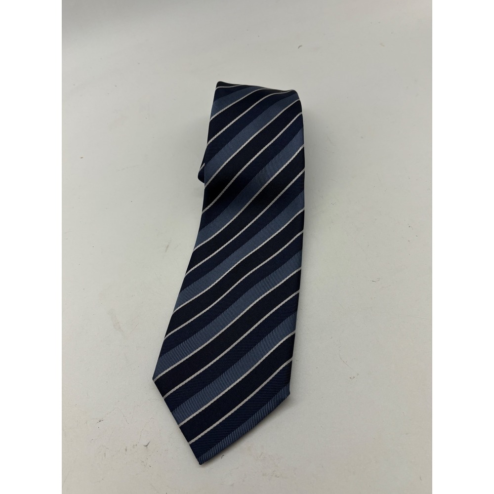 Ermenegildo Zegna Mens Silk Tie Navy Blue Silver Diagonal Stripe Made in Italy